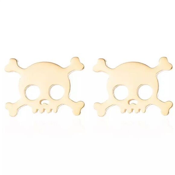 GOLD Skull and Crossbones Earring Pair - Picture 1 of 8